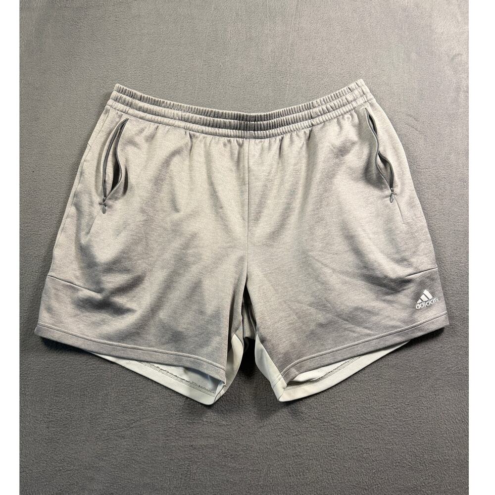 Adidas Mens XL Gray Performance Training Shorts Zipper Pockets Athletic Gym